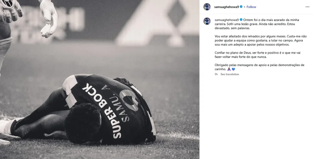 Mensaje íntegro de Samu Aghehowa tras su grave lesión de rodilla